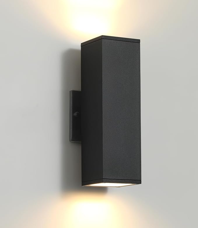 LED Outdoor Wall Sconce Lights Modern Exterior Lighting Fixtures, Matte Black Up and Down Outdoor Wall Lights for House Front Porch Garage, Warm White 3000K, 1 Pack