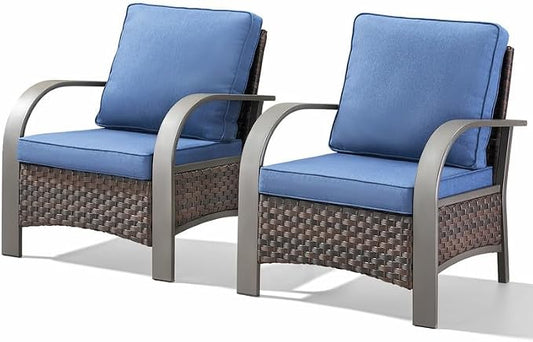 Belord Wicker Patio Chairs Set of 2-300LBS Weight Capacity Oversize Outdoor Patio Chairs with High Backrest Metal Curved Armrest, All Weather PE Rattan Outdoor Seating for Porch Deck Backyard
