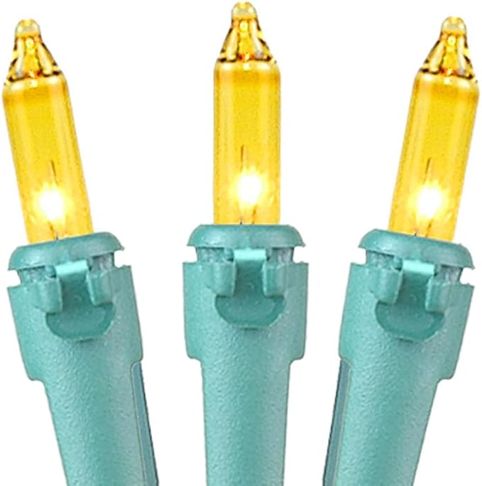 Novelty Lights 50 Feet 100 Bulbs Traditional Yellow Mini Lights, Green Wire
