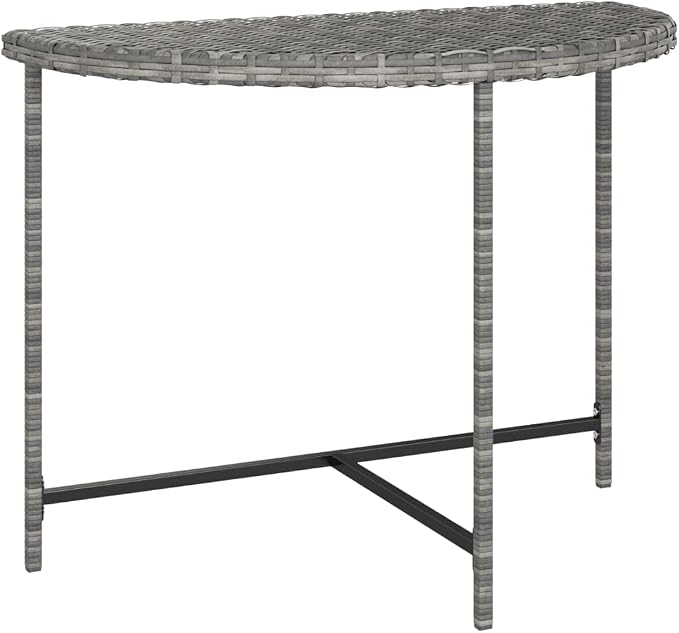 Wicker Half-Moon Patio Table, Half-Round Rattan Bistro Table, Gray 39.4"x19.7"x29.5" Poly Rattan, -283