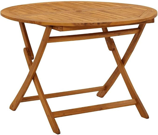 vidaXL Round Folding Garden/Patio Table - Weather-Resistant & Foldable Design - 43.3" Solid Acacia Wood - Round/Brown - Outdoor Furniture