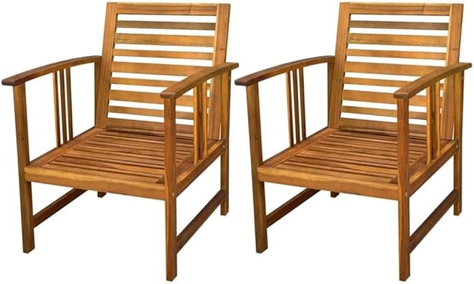 Afuera Living 4 Piece Solid Acacia Wood Patio Dining Set, Oiled Finish, Brown, Weather-Resistant Cushions, Rustic Design, Table, Bench, 2 Chairs, Outdoor Garden or Terrace Seating for 4