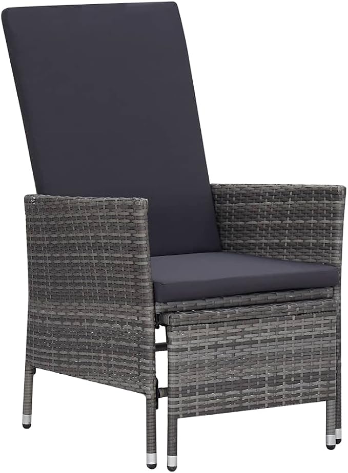 3-Piece Garden Lounge Set, Grey PE Rattan Outdoor Patio Furniture with Foldable Backrests and Cushions, 2-Person Seating Conversation Set for Balcony, Terrace and Backyard