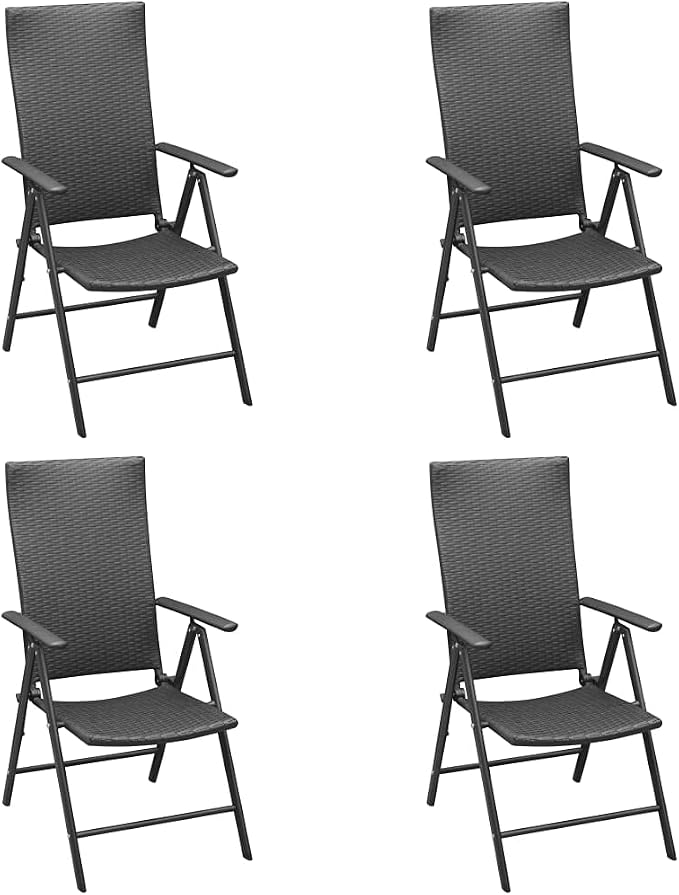 5-Piece Outdoor Dining Set with Black PE Rattan, Metal Frame, and Reclining Chairs for Patio