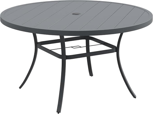 DIFY 50" Round Outdoor Patio Dining Table for 6, All-Weather Metal Patio Table with 1.57" Adjustable Umbrella Hole, Outdoor Furniture Table for Garden Backyard Deck, Grey