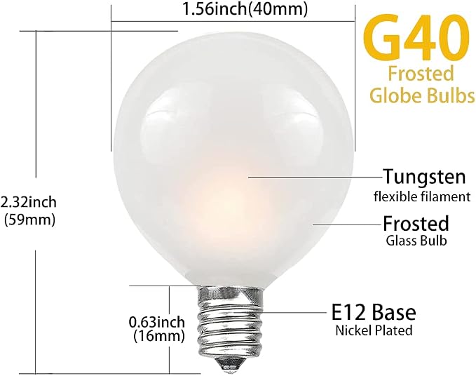 SUNSGNE 25Ft Outdoor Patio Lights G40 Globe String Lights with 27 Frosted White Bulbs, Waterproof Connectable Hanging String Lights for Christmas Patio House Backyard Balcony Party, White Wire