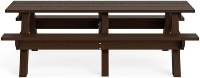 Standard 8 Foot Picnic Table Made of 100% Recycled Engineered Plastic Wood | Lifetime Durability, Low Maintenance Wood Look, Weather Resistant, Portable Picnic Table | Brown