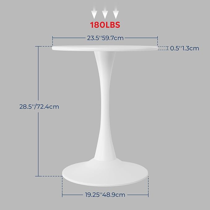 Costaelm Small Dining Table, Round PP Outdoor Table, Weather Resistant Balcony Table for Outside Poolside Deck Lawn Garden Backyard, White