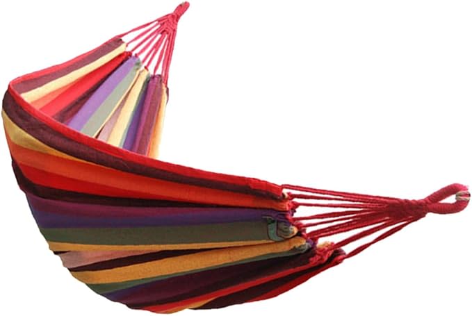 Portable Canvas Hammock for Outdoor Camping Striped Swing Hammock Chair Tree Straps Lightweight Hanging Bed for Backyard and Garden
