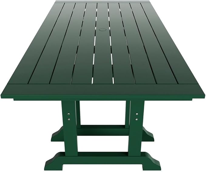 Costaelm Rectangle Outdoor Dining Tables, 71'' Patio Table with Umbrella Hole for 6 Person, Balcony Outdoor Buffet Table, Porch Tables for Outside Lawn Porch Bistro Furniture, Dark Green