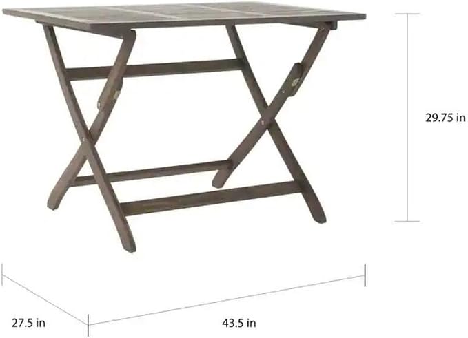 Merax Foldable Outdoor Dining Table 42.5''x27.5''x30'' Rectangular Acacia Wood Patio Dining Table, Grey