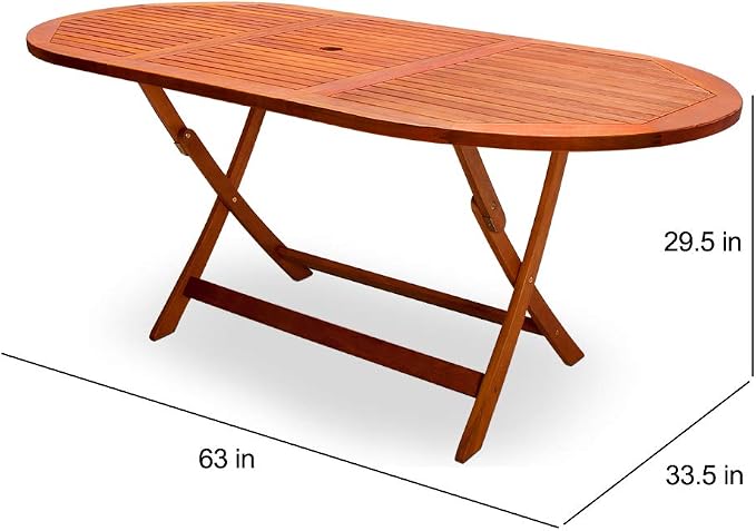 cucunu Outdoor Dining Table Acacia Wood with Umbrella Hole 63 x 34 Inch Folding Wooden Patio Tables Garden Furniture