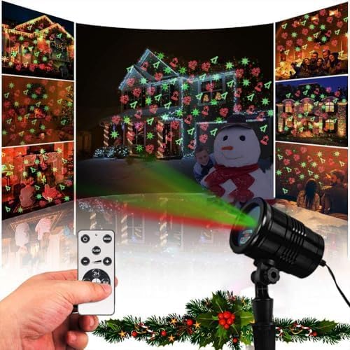 Christmas Laser Lights Outdoors Decoration Projector Light | Waterproof LED Star Show for Xmas Decor House Home Yard Garden Patio Wall Indoor, Red and Green with Wireless Remote