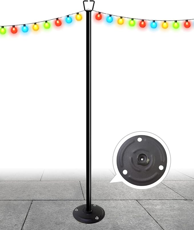 Queension 10FT Ground Base String Light Poles for Outdoor String Lights for Garden, Backyard, Patio Lighting Stand for Parties, Bistro & Weddings, 1 Pack | for Garden, Backyard, Patio Lighting Stand for Parties, Bistro & Weddings