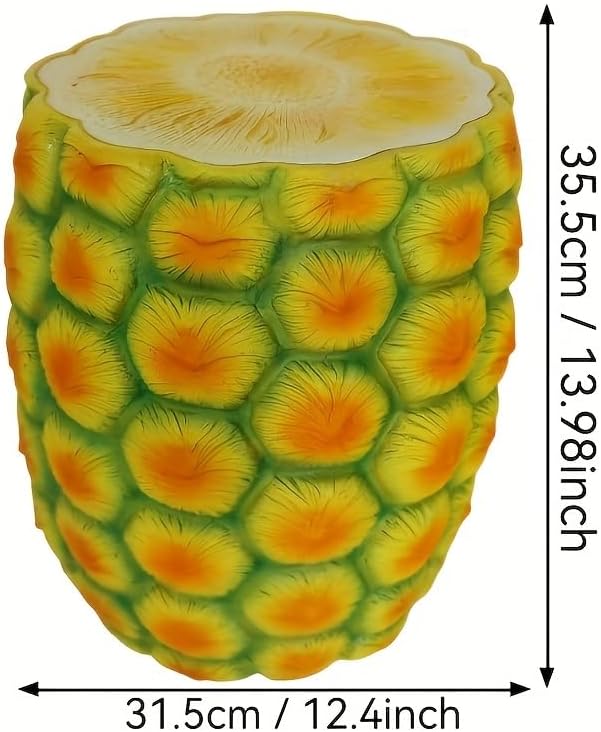 Realistic Fruit Stool, Small Resin Footrest Side Table, Indoor/Outdoor Decorative Plant Seat for Garden, Patio, Playroom, Kids' Room, Weather-Resistant (Pineapple)