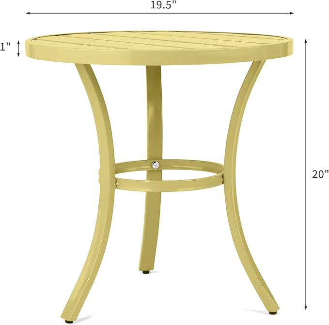 19.9" Metal Outdoor Round Side Table, Patio Side Table End Table for Porch Backyard Balcony Outside (Light Yellow)