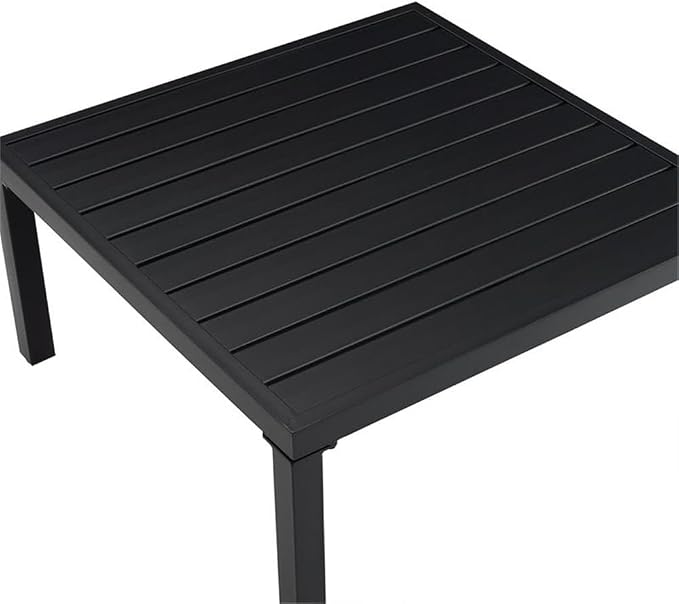 Pemberly Row Modern Metal Outdoor Sectional Coffee Table, Matte Black Finish, 28.5 in x 28.5 in x 14.5 in, Weather-Resistant Rustproof Steel, Slatted Top, Patio or Balcony Furniture for Outdoor Use