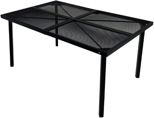 59" Rectangle Metal Mesh Patio Table with Umbrella Hole, Outdoor Dining Table for Garden, Backyard & Deck, 6-Person Patio Dining Table for Outside, Black