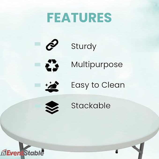 EventStable TitanPRO Plastic Folding Table - Sturdy Outdoor Folding Table - Lightweight Fold Up Table for Weddings Cocktail Parties patios - 60'' Round - 10 Pack