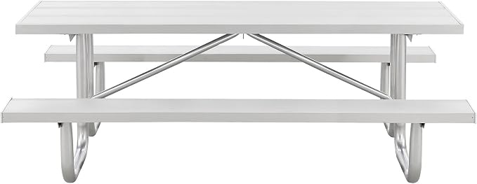 Global Industrial 8'L Heavy-Duty Outdoor Picnic Table, Anodized Aluminum with Steel Frame, 1400 Lbs Capacity, 96" L x 62" W x 30" H Overall, Portable or Surface Mount