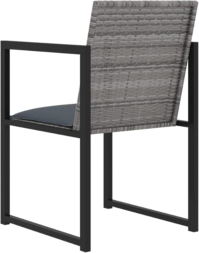 5 Piece Patio Dining Set, Gray Poly Rattan Outdoor Furniture Set with 42.9 Inch Square Tempered Glass Table and 4 Cushioned Chairs for Backyard, Garden and Al Fresco Dining
