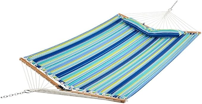 Portable Blue-Green Beech Wood Foldable Hammock with Detachable Pillow for Patio/Balcony 55.5x75in, 265lb Capacity Contemporary