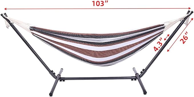 Professional Black & Silver Flowers Hammock Stand with Polyester Coffee Stripe Hammock