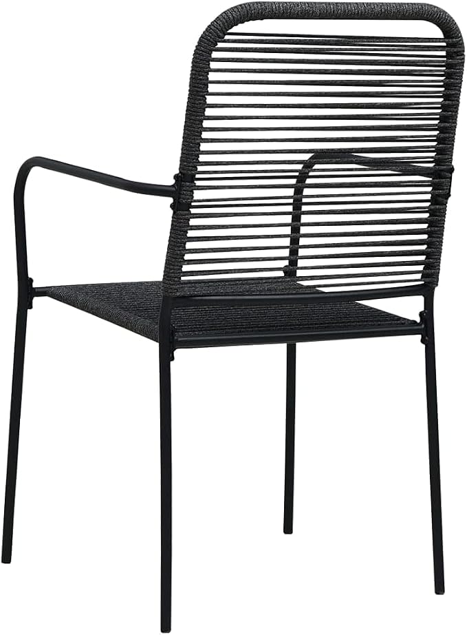 5 Piece Patio Dining Set Cotton Rope and Steel Black Outdoor Garden Furniture Set with Tempered Glass Table and 4 Chairs for Backyard Poolside Terrace Dining Room