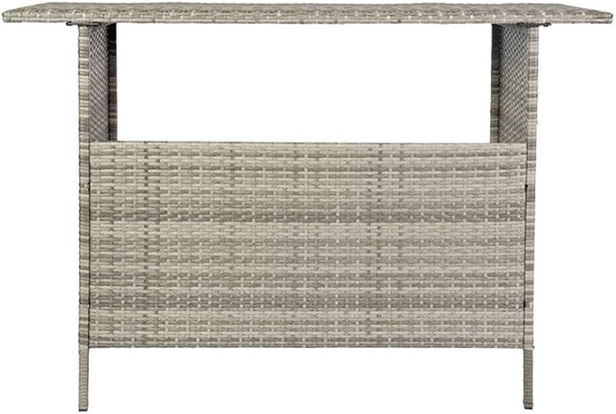 Afuera Living Wicker Rattan Patio Bar Counter Table, 54" W x 18" D x 36" H, Gray Finish, Indoor/Outdoor UV-Resistant All-Weather Metal Frame with Two Shelves, Counter Height for Barstools