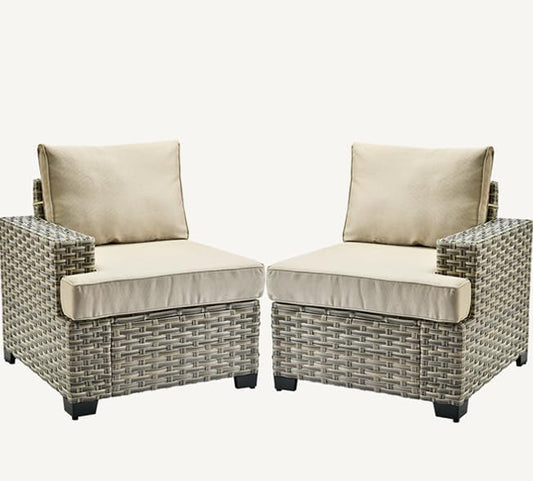 HOOOWOOO Outdoor Sectional Patio Furniture Set,2 Pieces Single Arm Wicker Chairs,Extra Deep Out Door Sofa Outside Furniture,Beige