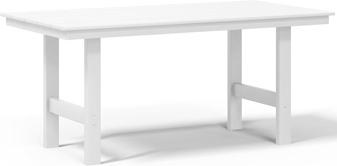 Costaelm Outdoor Patio Table, Outdoor Dining Table for 6, Weather Resistant Rectangle Patio Table with Umbrella Hole for Outside, Garden, Poolside, Porch, White