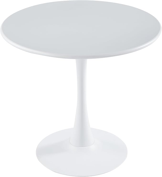 LeisureMod Bello 35" Round Outdoor Dining Table, Modern Black Metal Patio Bistro Table with Pedestal Base, Weather-Resistant Accent Table for Balcony, Garden, Deck, Backyard & Cafe, White