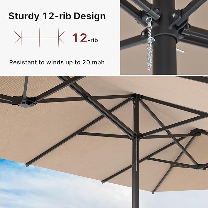 ALAULM 7-Piece Patio Dining Set with 14FT Patio Umbrella,Outdoor Dining Set with 6 Swivel Chairs & Rectangle Table with1.5 Umbrella Hole, Patio Dining Table and Chairs for Backyard, Sand