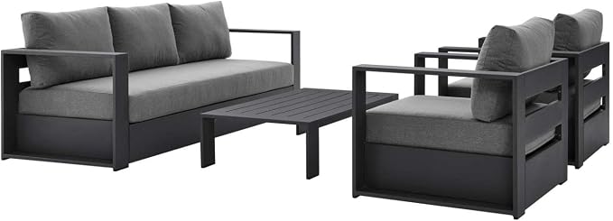 Modway Tahoe 4-Piece Fabric/Powder-Coated Aluminum Outdoor Set in Charcoal/Gray