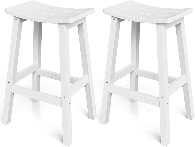 Stoog All-Weather Bar Stools Set of 2, 28" Waterproof Outdoor Barstools, Easy to Clean Low Maintenance HIPS Furniture for Bar, Kitchen Counter, Deck & Patio, White