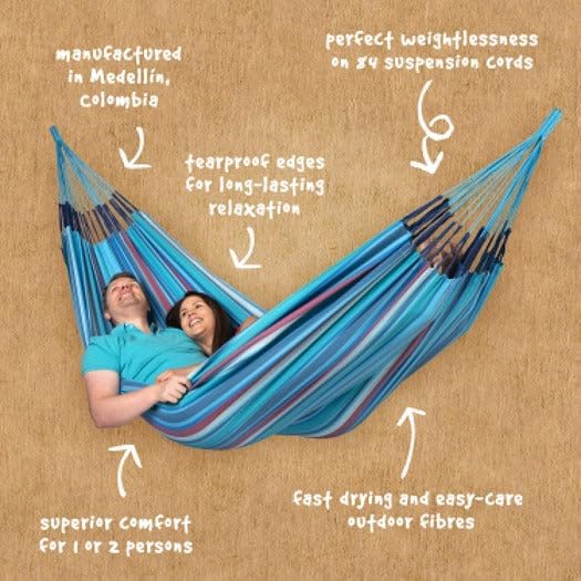 LA SIESTA Brisa Double Outdoor Hammock — Colombian-Made Polypropylene, UV & Weather Resistant, for Backyard & Patio - Wave