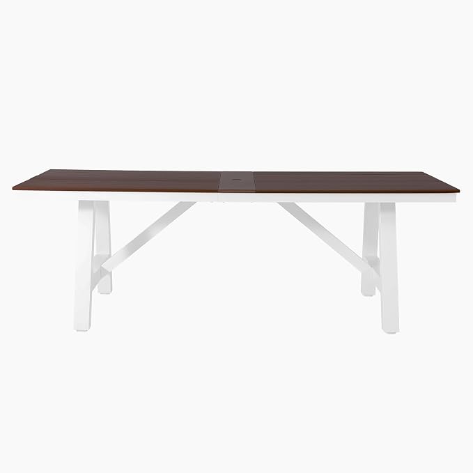 WestinTrends Cape May 90" HDPE Rectangle Outdoor Patio Dining Table with Umbrella Hole and Metal Frame, Dark Brown