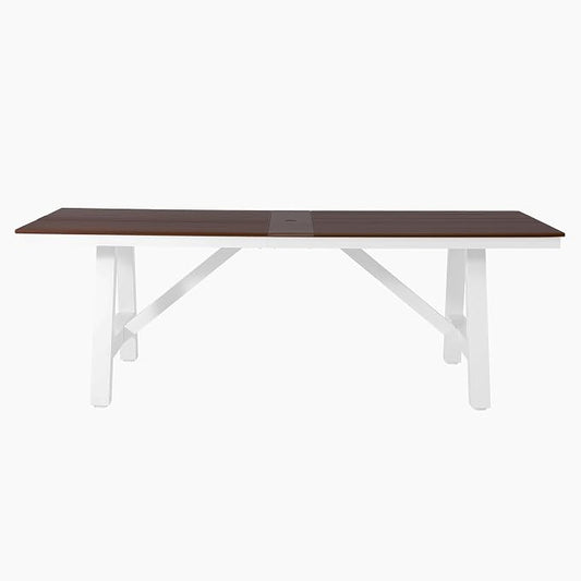 WestinTrends Cape May 90" HDPE Rectangle Outdoor Patio Dining Table with Umbrella Hole and Metal Frame, Dark Brown