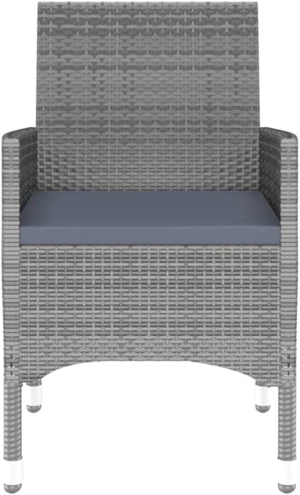 BOWERY HILL 3 Piece Patio Dining Set, Compact Gray Poly Rattan with Cushioned Seats, Tempered Glass Table, Weather-Resistant Outdoor Garden Furniture for Small Spaces, Modern Design, Seating for 2