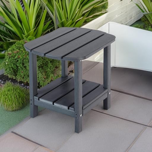 LZRS Double Adirondack Side Table, Outdoor Side Tables, End Tables for Patio, Backyard,Pool, Indoor Companion, Easy Maintenance & Weather Resistant(Dark Grey)