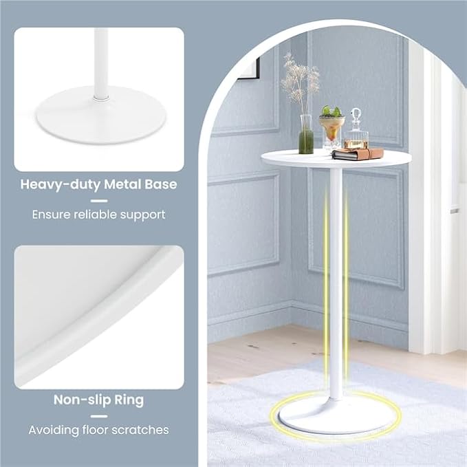 ERGOMASTER Cocktail Table,Two-in-one Modern Style Standing Circular Bar Table 40"/22" Two Convertible Height Suitable for Dining Room, Restaurant, Kitchen (1, White)