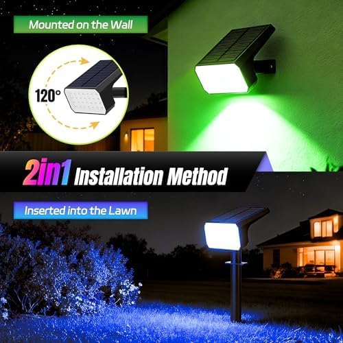 Solar Spot Lights Outdoor RGB Color Changing, 10 Pack, 28 LED | IP67 Waterproof, 7 Modes Auto On/Off, for Yard Garden Pathway Walkway Tree Patio Driveway