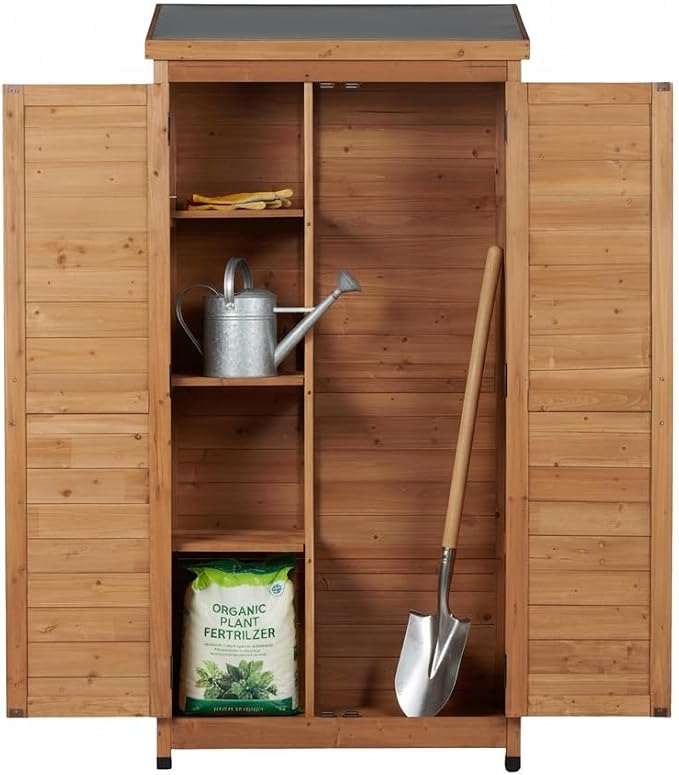 Wooden Outdoor Storage Cabinet, Outdoor Bar Table Cabinet with Storage, Outdoor Buffet Sideboard Cabinets for Patio, Garden, Potting Bench, Tv Stand, Bar Table, Balcony (Tall - Light Brown)