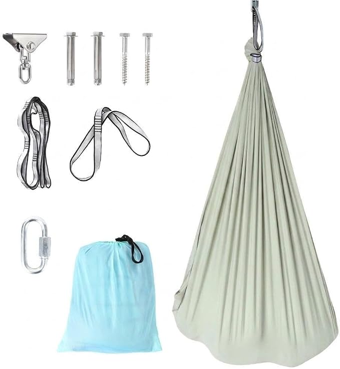 Dual-Layer Sensory Swing Hammock for Kids & Adults – Therapy Swivel Hammock, Calming Hug, Indoor/Outdoor Use, Supports 300 lbs – Bean Green, 1.5x1.4m