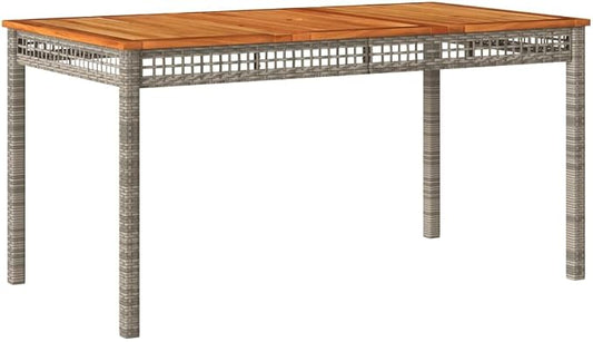 vidaXL Rectangular Outdoor Dining Table 55.1X31.5X29.5 in Grey Brown Poly Rattan Acacia Wood Ideal for Garden Balcony Patio Seating 8 Modern Style Furniture Set UV Resistant