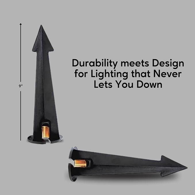 8" Outdoor Light Stake in Black Finish - Support Light Fixture Spikes, Universal Use, Resin Materials, Side Wireway (10 - Large Spike with Brass Wireway)