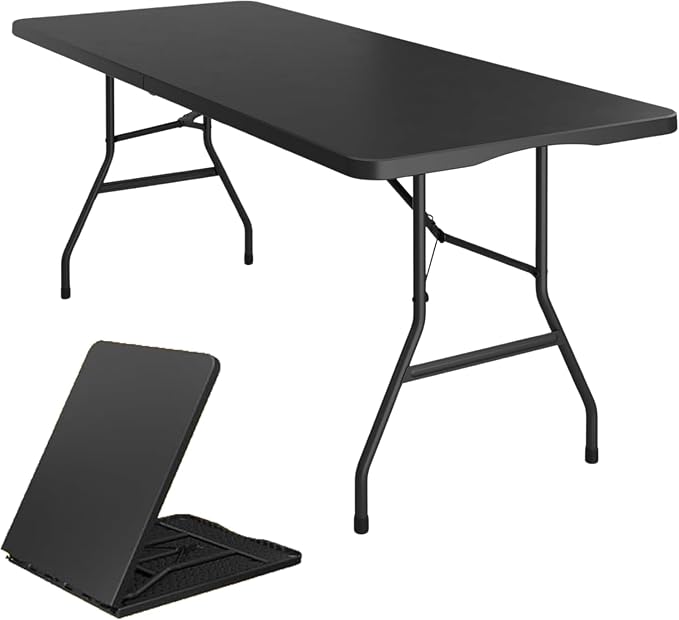 BTEXPERT Set of 2, 6FT Folding Table Thick Heavy Duty Portable Foldable Table, 72" Long Fold-in-Half Plastic Utility Tables for Party Dining Wedding Events Picnic Indoor Outdoor Camping Black