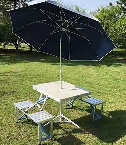 Foldable Picnic Table Suitcase with 4 Seats Umbrella Hole Chairs Set for Travel Camping Outdoor Silver