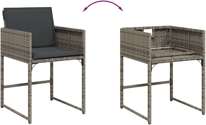11 Piece Patio Dining Set with Cushions Gray Poly Rattan Outdoor Table and 10 Folding Chairs Acacia Wood Top for Garden Backyard Deck Entertaining UV Proof 242.5 lb Capacity