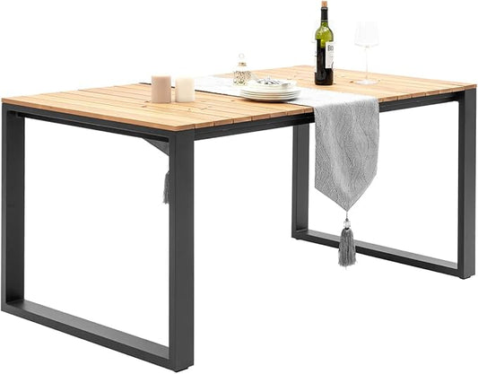 Outdoor Patio Dining Table 63" Rectangular Dining Table Aluminum Frame with Teak Wood Look Outdoor Rectangle Tables for 4-6 Person,Grey Frame